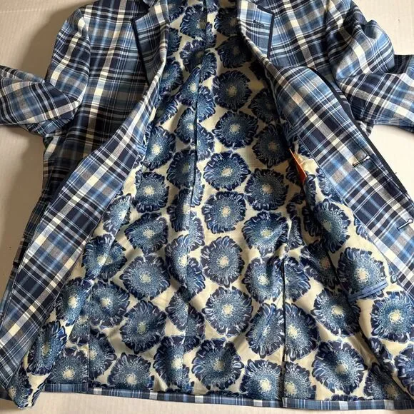 Tallia Orange Tag Sport Coat Men 42R Navy BlueBlazer Jacket Plaid EUC Preppy